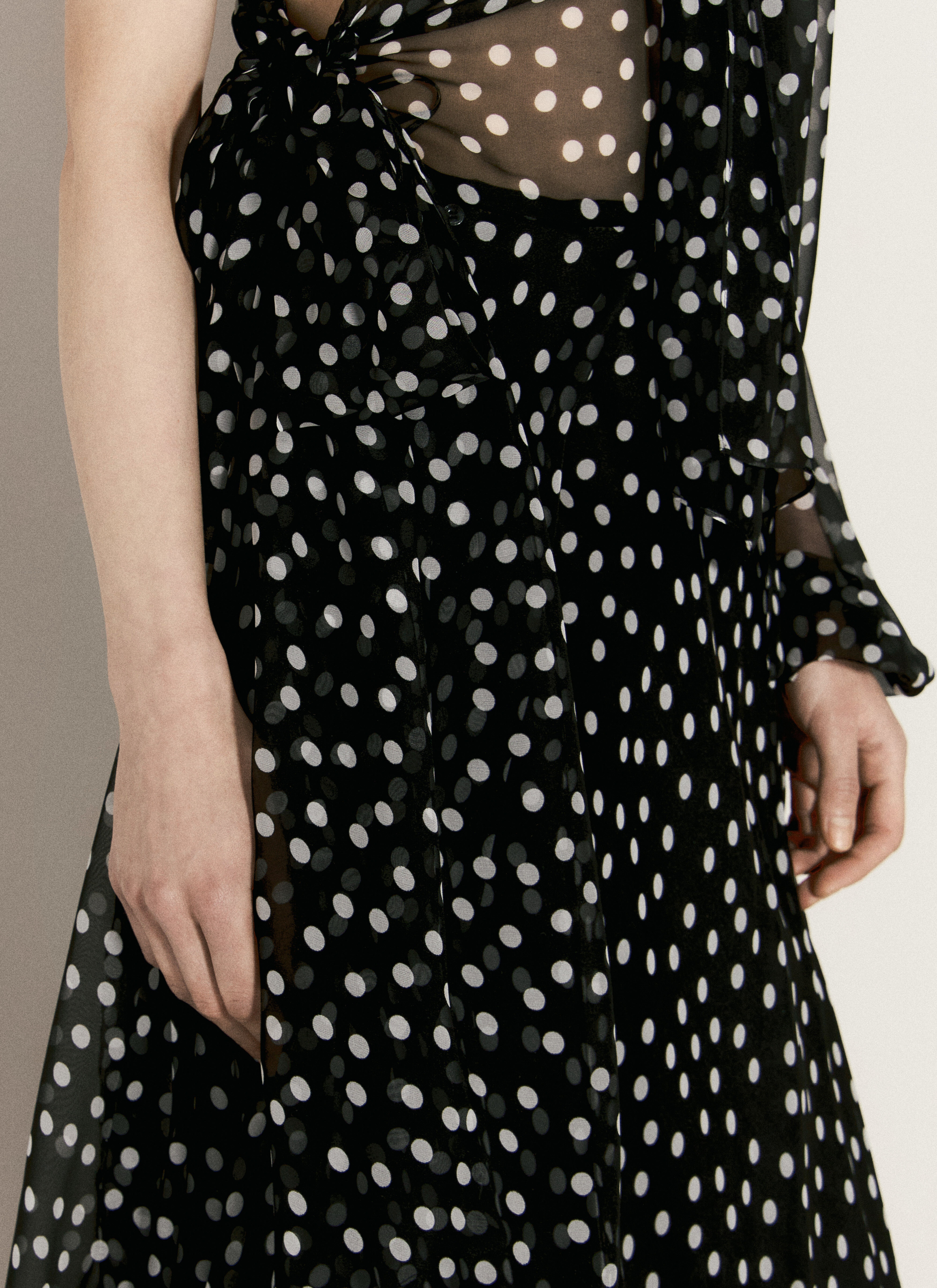 Polka-Dot One-Shoulder Chiffon Dress - 3