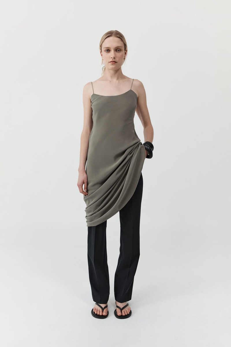 Silk Slip Dress - Smokey Olive 1
