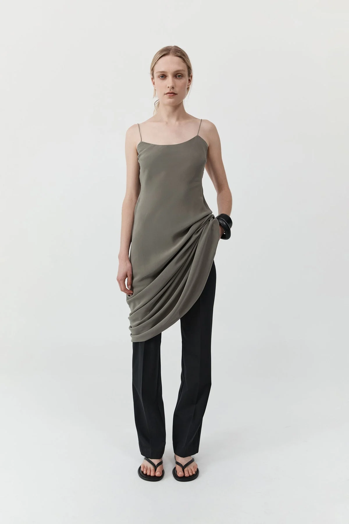 Silk Slip Dress - Smokey Olive - 1