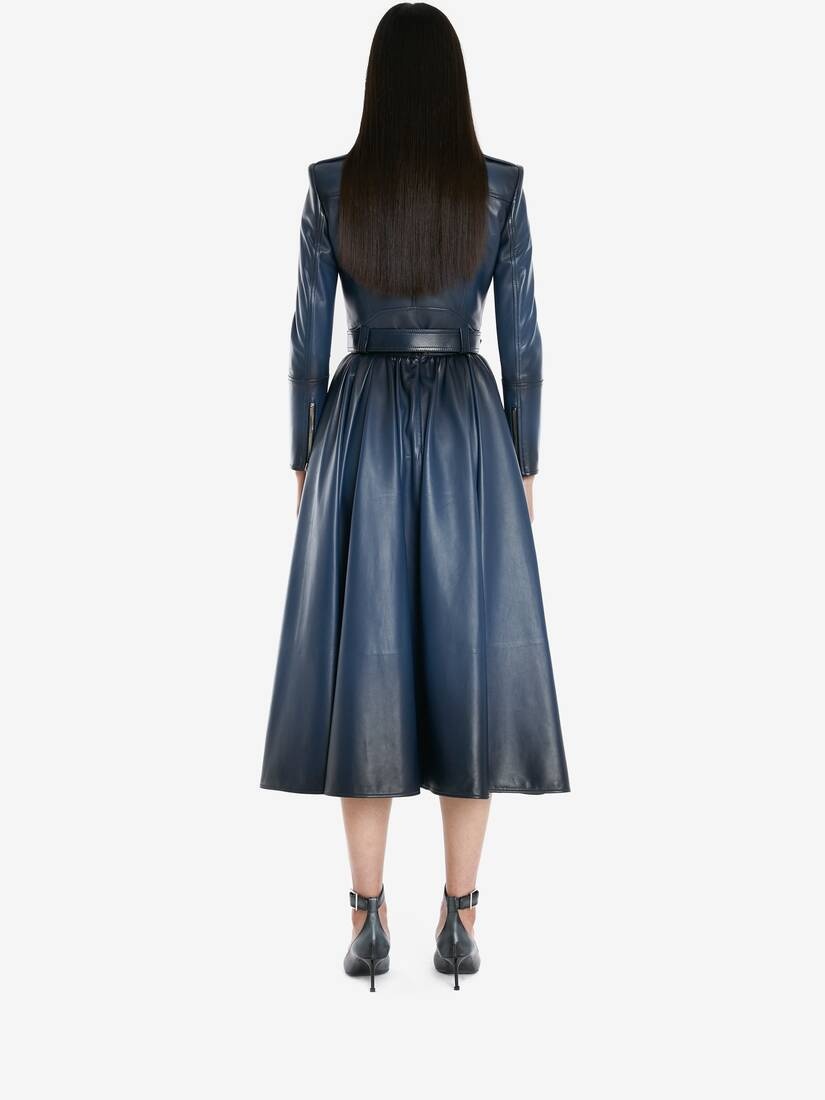 Leather Biker Jacket in Midnight Blue - 4