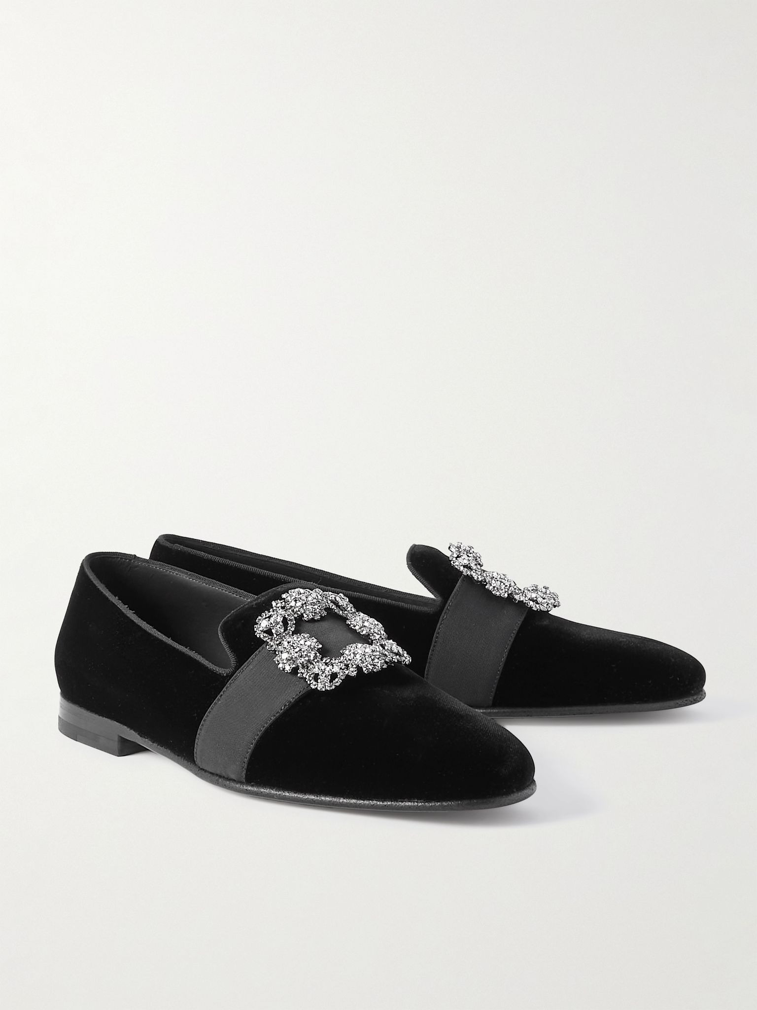 Carlton Crystal-Embellished Grosgrain-Trimmed Velvet Loafers Black - 4