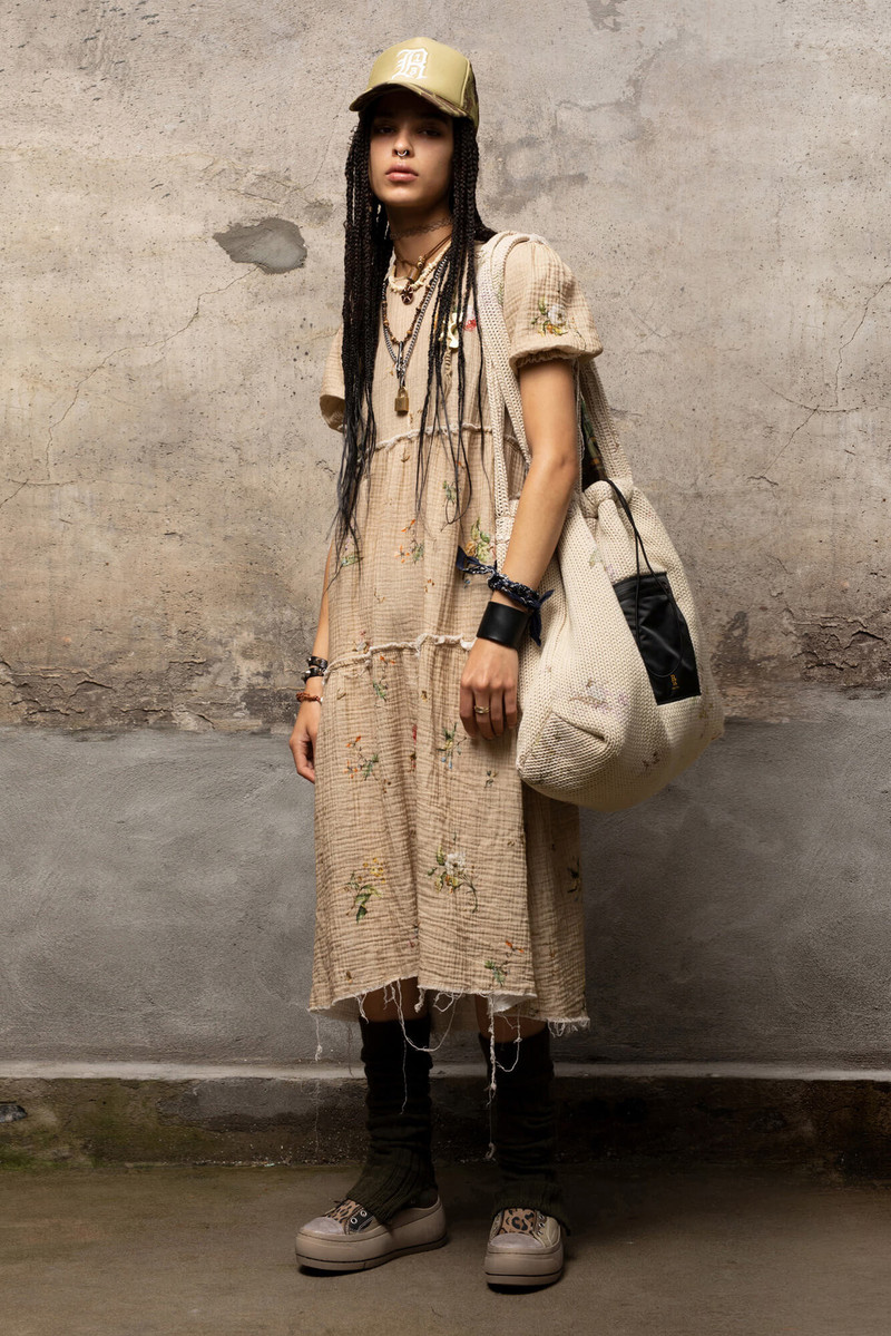 SHREDDED RELAXED MIDI - FLORAL ON KHAKI 1