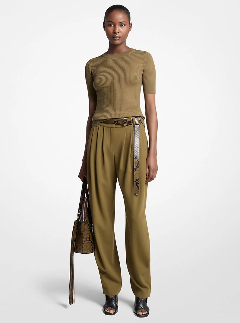 Pleated Tissue Wool Crepe Barrel Trousers - 1