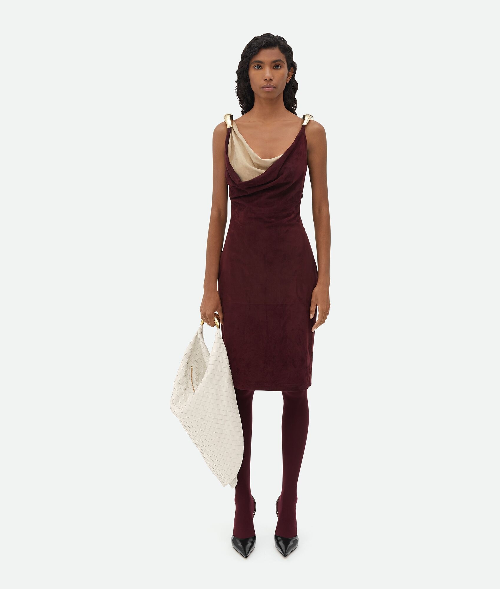 Fluid Suede Midi Dress With Metal Detail - 5