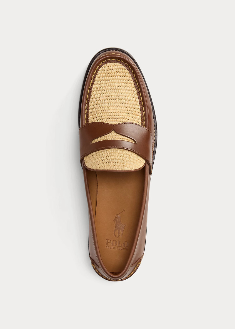 Alston Raffia-Trim Leather Penny Loafer 4
