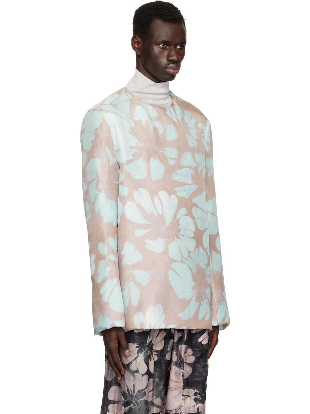 Blue & Pink Silk Long Sleeve Top - 2