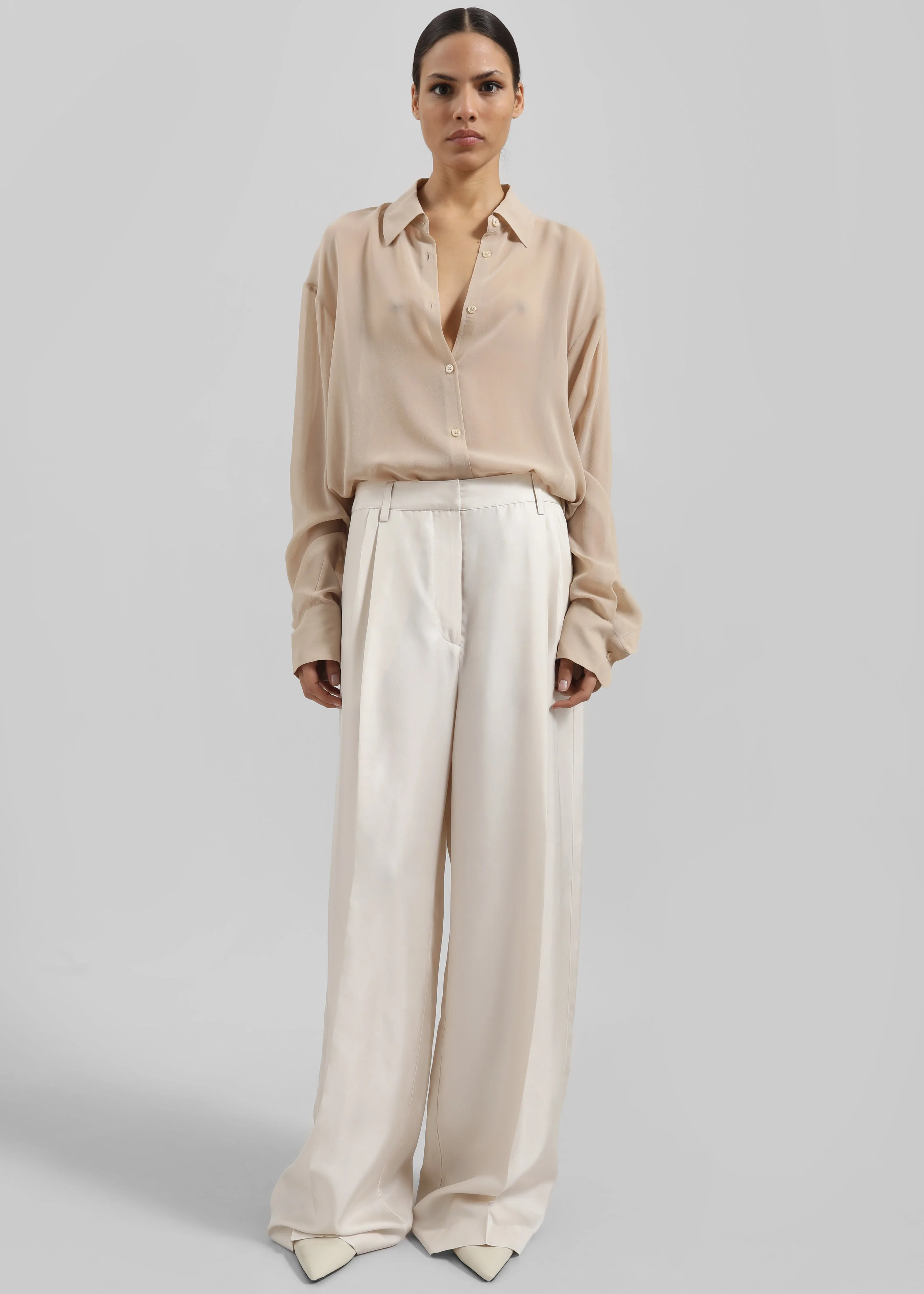 Marfa Pleated Silk Trousers - Ivory - 1