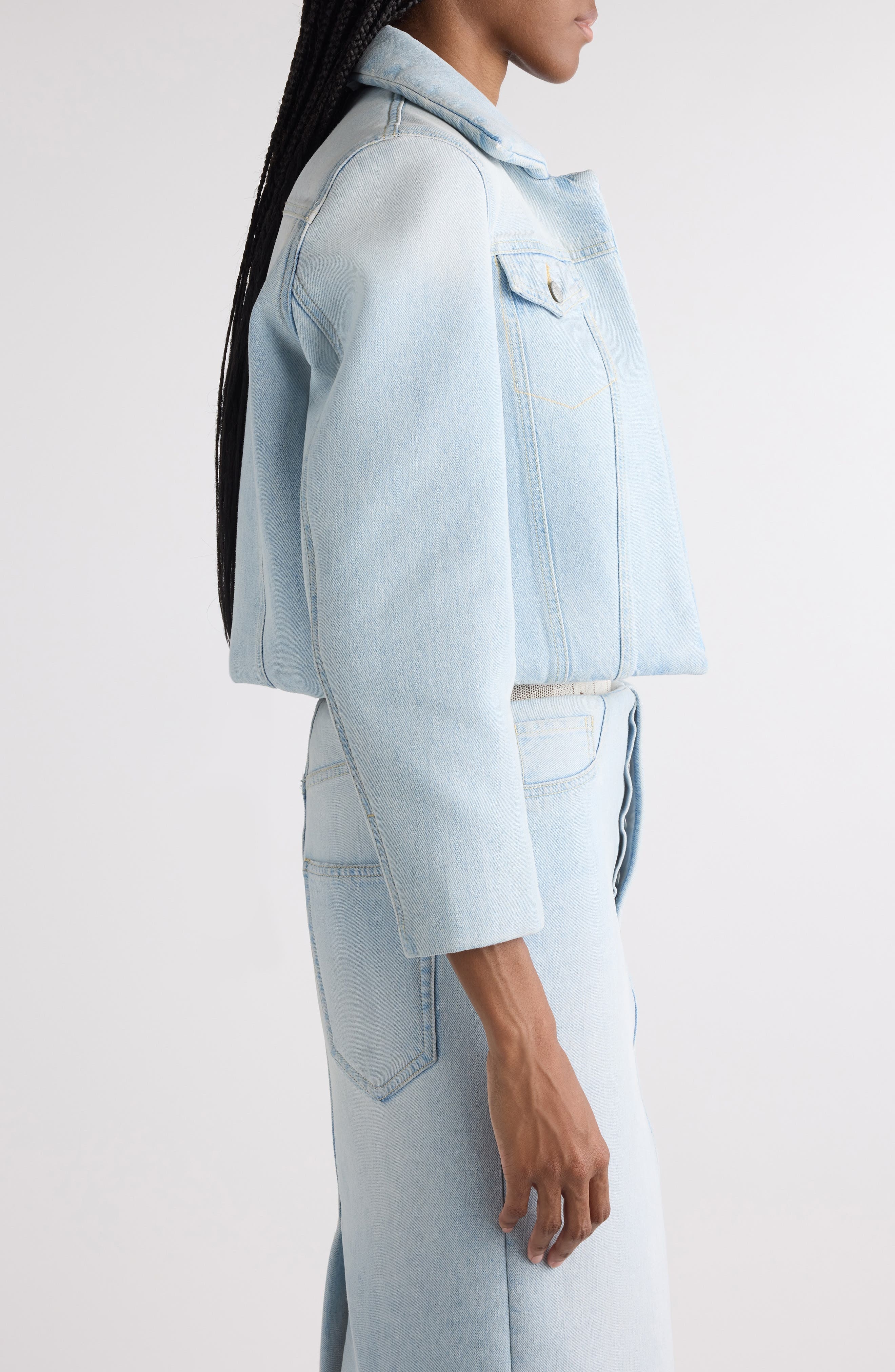 Acne Studios Osky Padded Denim Crop Jacket in Light Blue at Nordstrom - 4