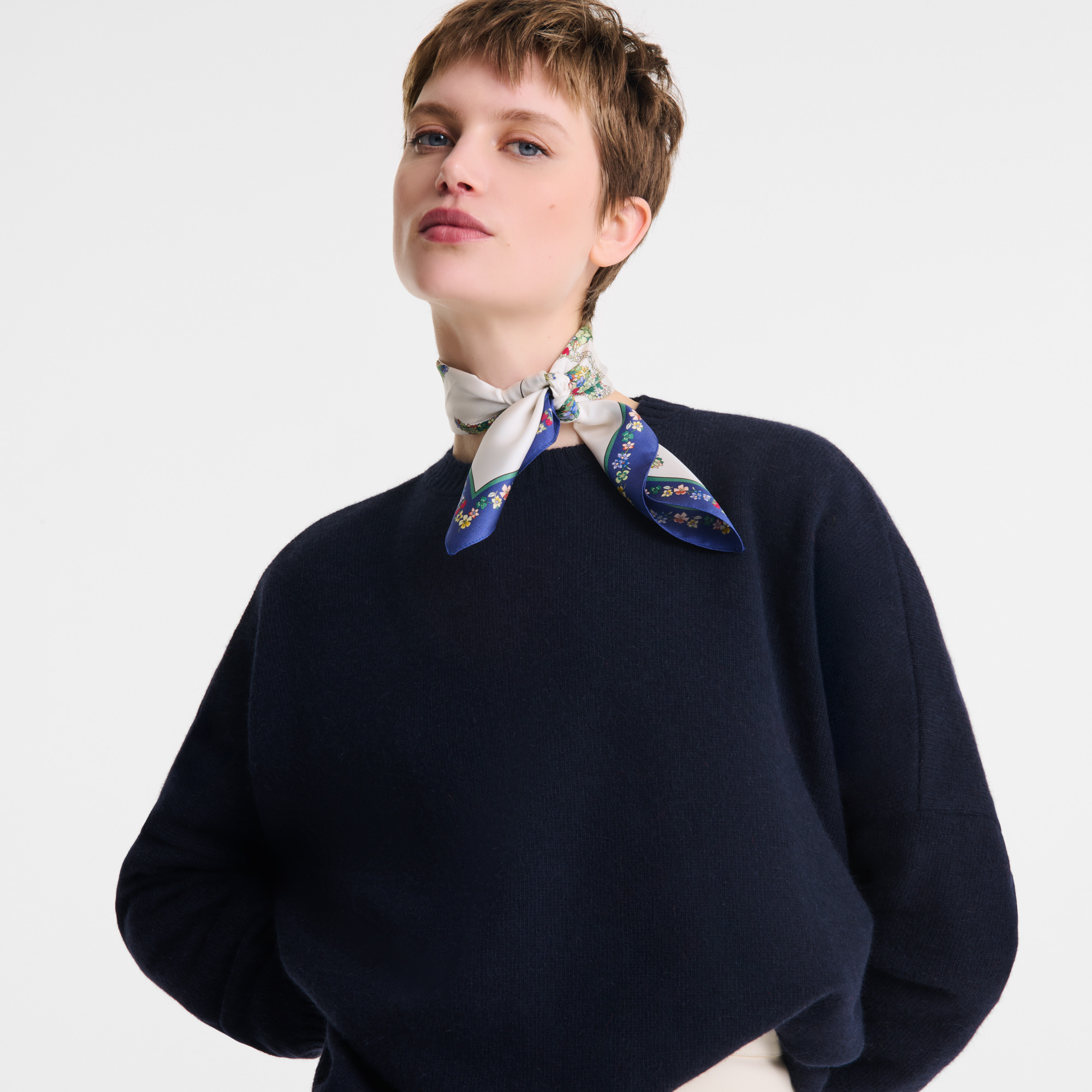 Le Jardin Longchamp Silk scarf 50 Navy - OTHER - 2