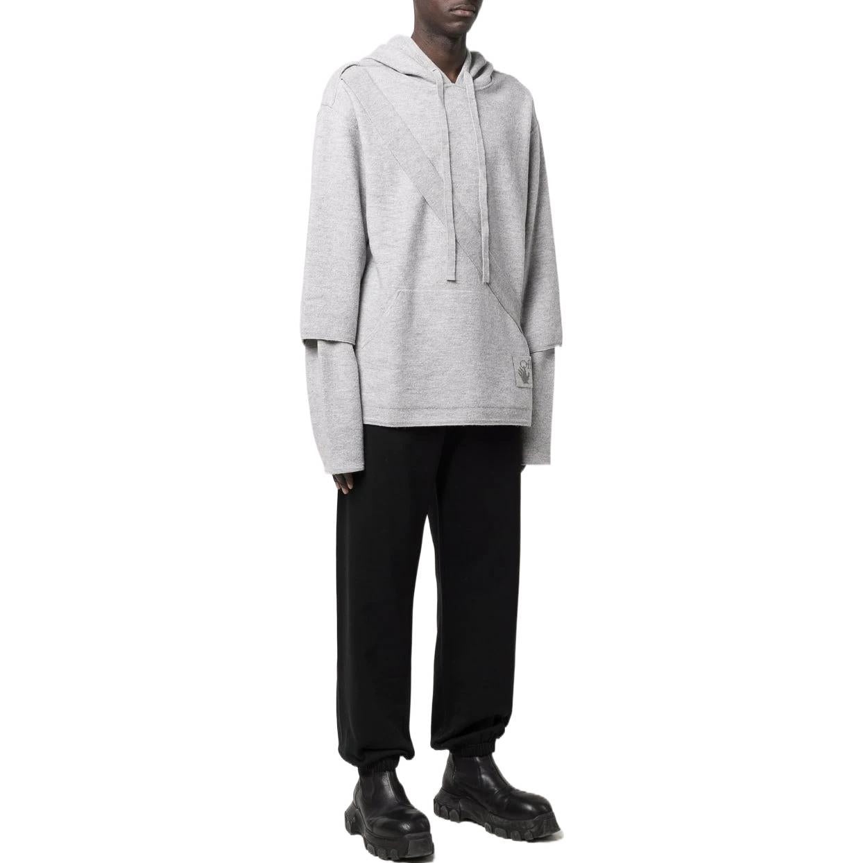 Men's Off-White SS22 Solid Color Cozy Drawstring Hooded Long Sleeves Gray OMHA138S22KNI0010606 - 4