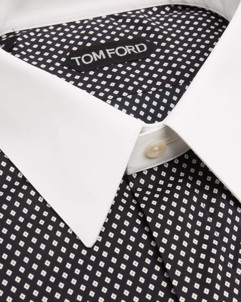 TOM FORD Men's Cotton Diamond-Print Contrast Collar-Cuff Dress Shirt outlook
