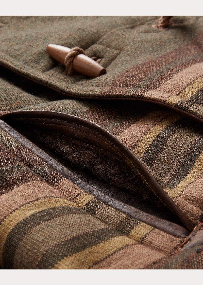 Shearling-Lined Striped Woven Peacoat 4