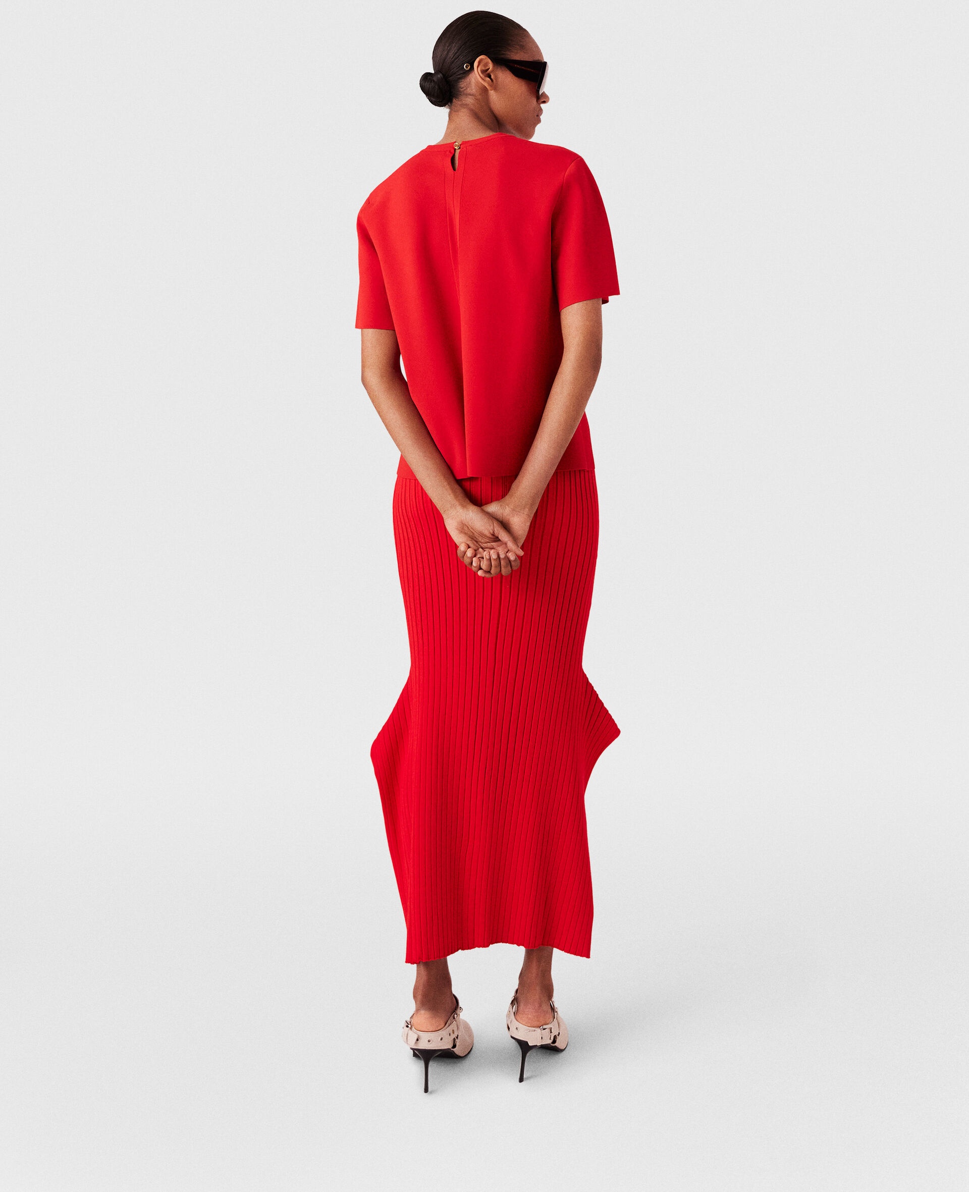 Ribbed Flared Slit Midi Skirt - 4