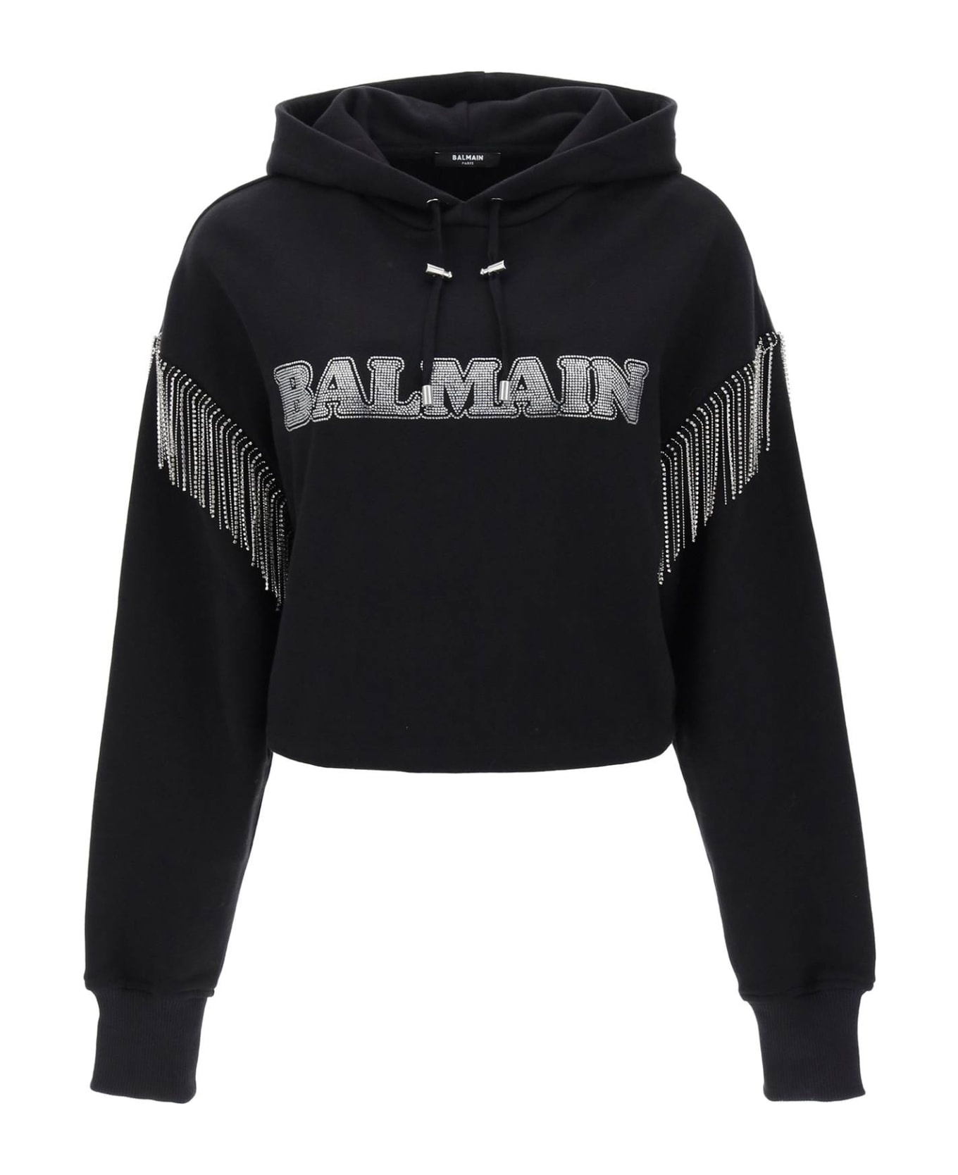 Cropped Hoodie With Rhinestone-studded Logo And Crystal Cupchains - 1
