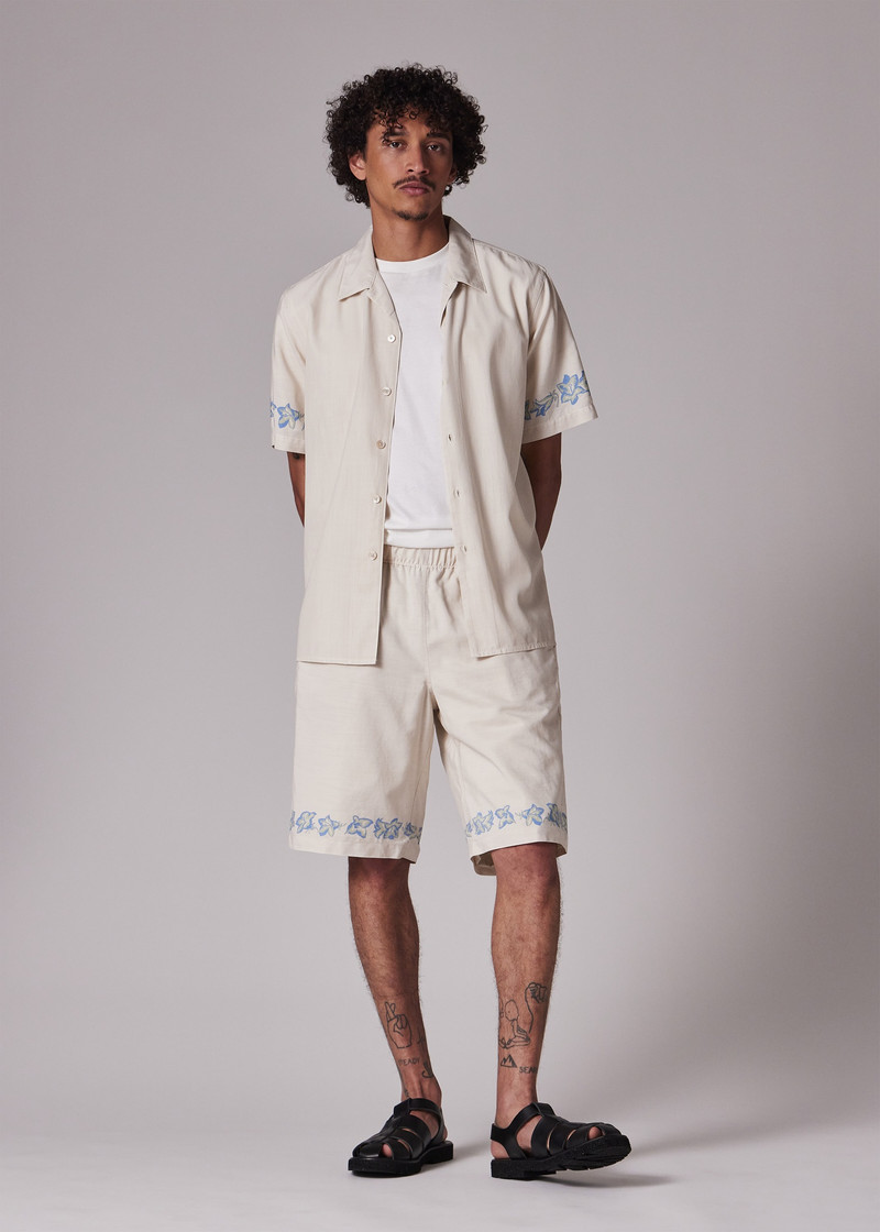 Ecru Lyocell-Cotton Floral Trim Shorts 5