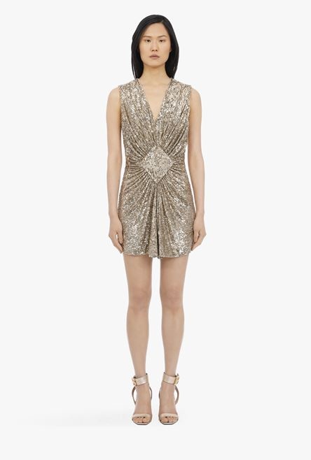 Short pleated dress with golden sequins - 4