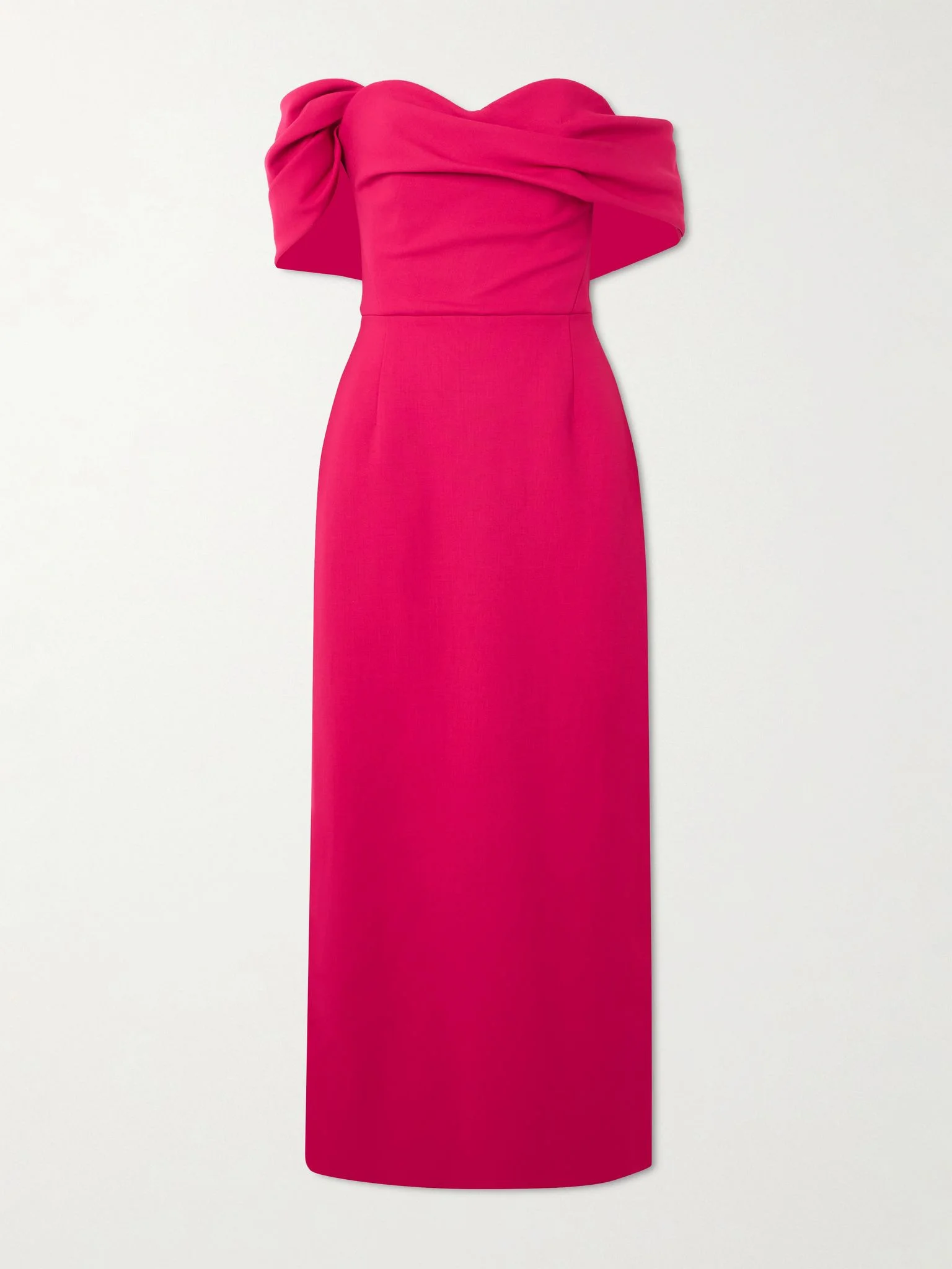 Off-the-shoulder draped wool-blend crepe midi dress Red - 1