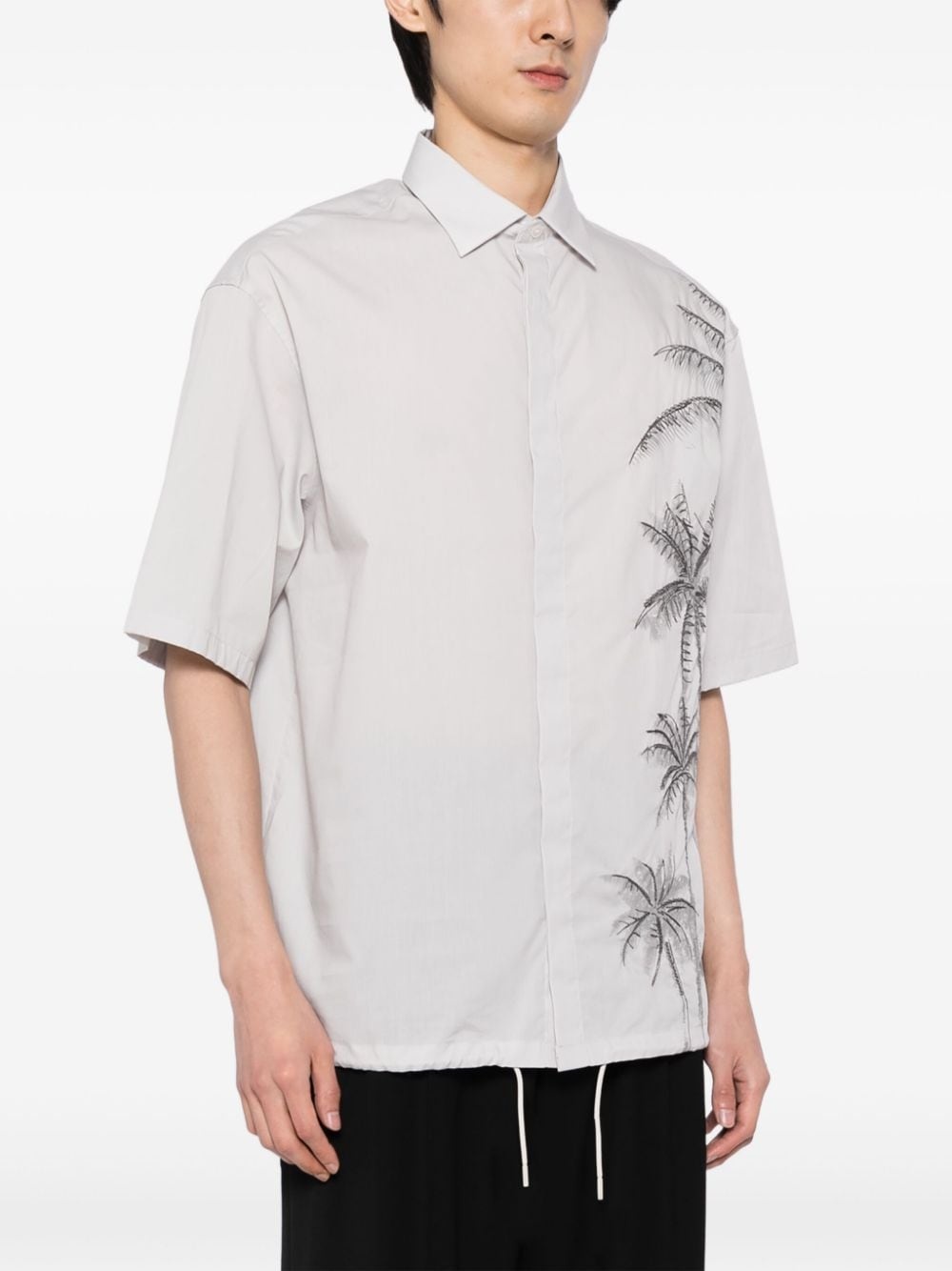 palm tree-embroidered cotton shirt - 3