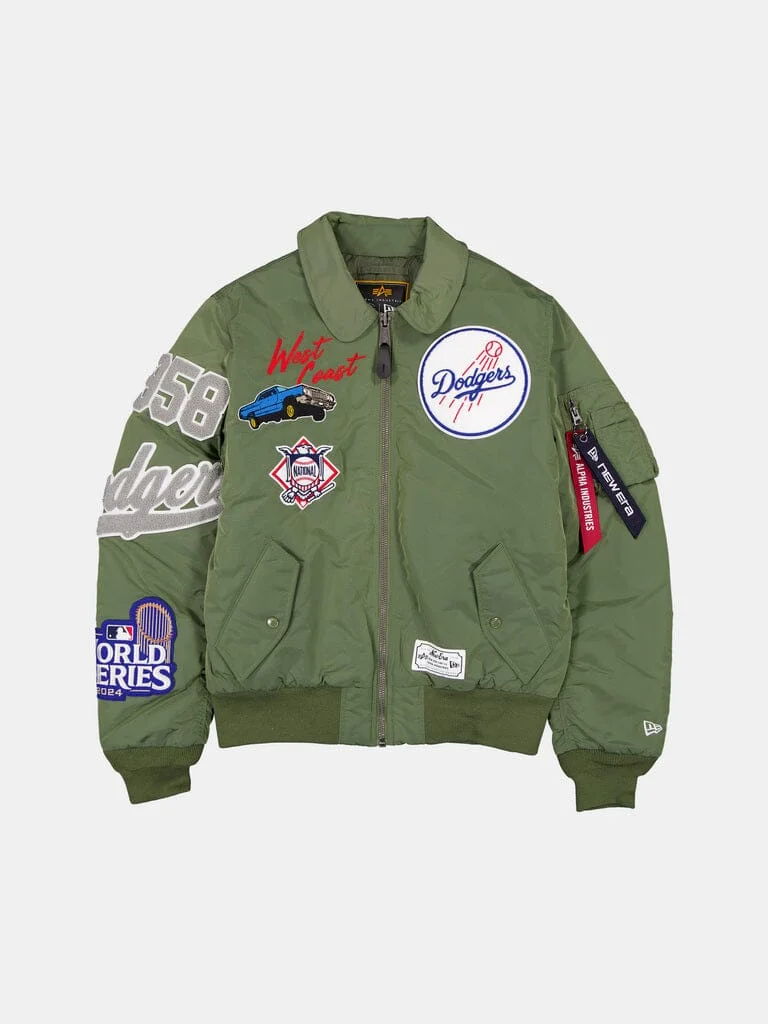 LOS ANGELES DODGERS X ALPHA X NEW ERA MA-1 COLLARED BOMBER JACKET (GREEN) - 1