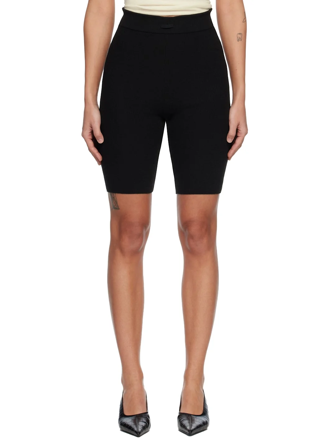 Black Rib Knit Bike Shorts - 1