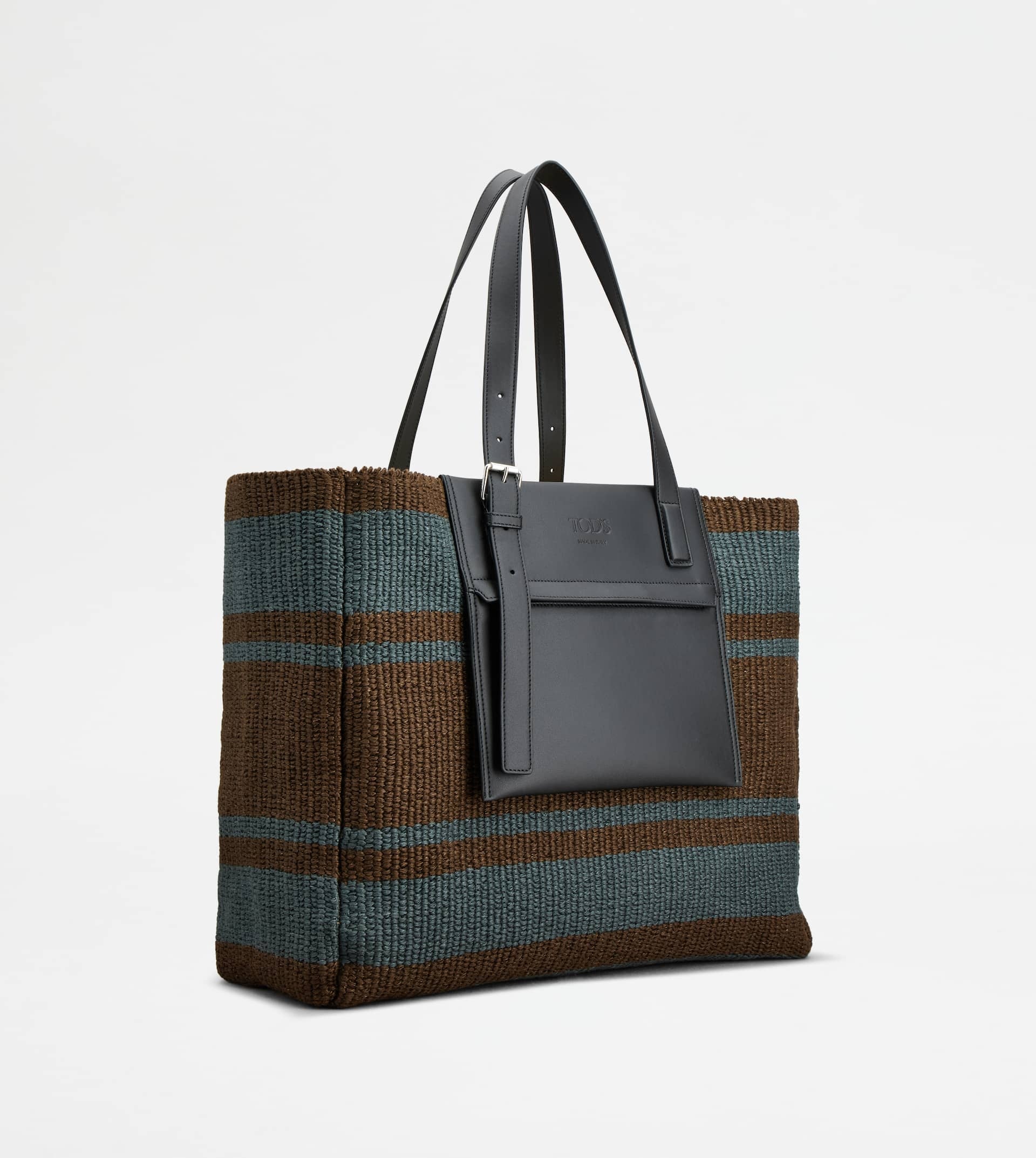 SHOPPING BAG IN CORD AND LEATHER MEDIUM - BLACK, BROWN, BLUE - 2