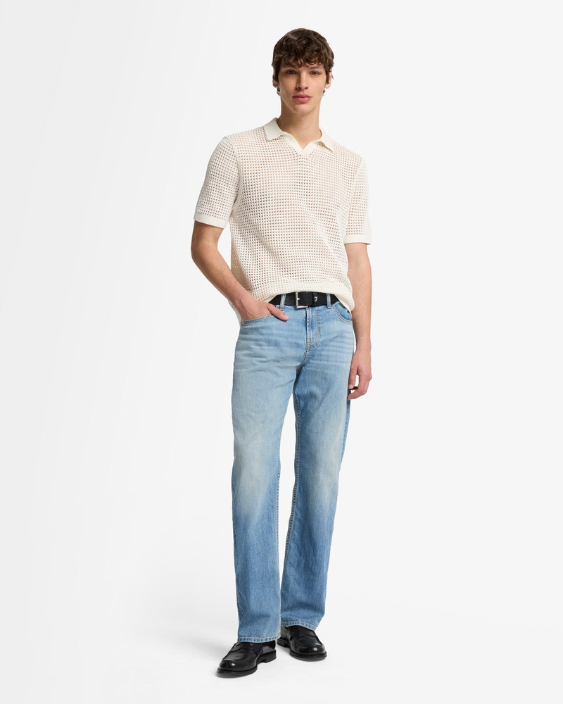Short Sleeve Crochet Polo in White 3