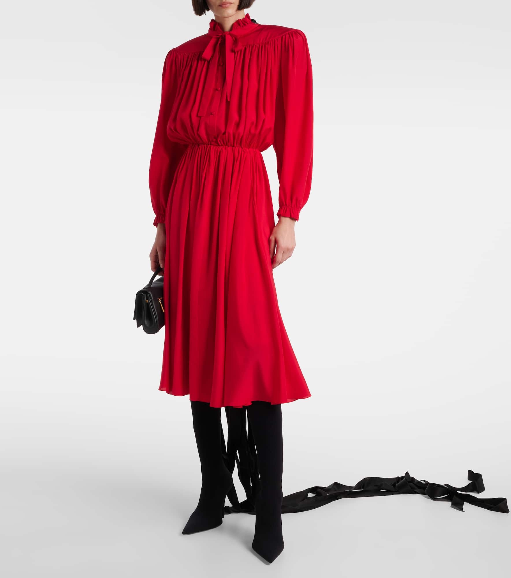Bow-detail lace-up silk midi dress - 2