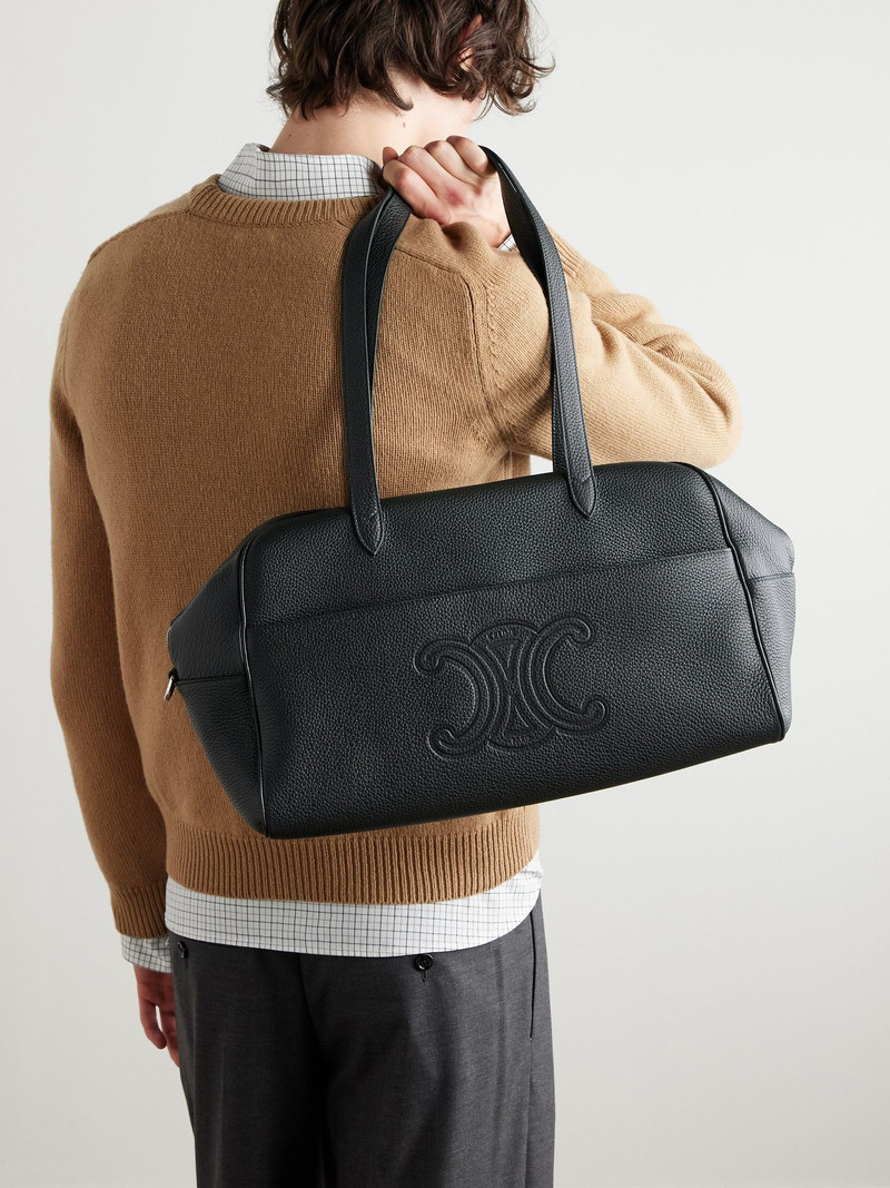 CELINE Logo-Debossed Full-Grain Leather Duffle Bag Green outlook