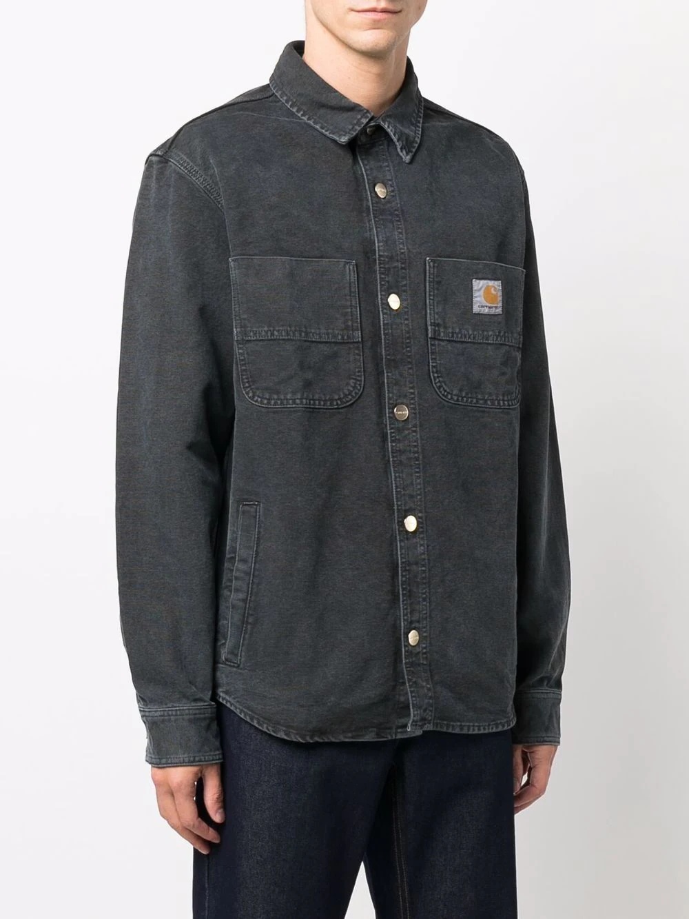 logo patch denim shirt jacket - 3