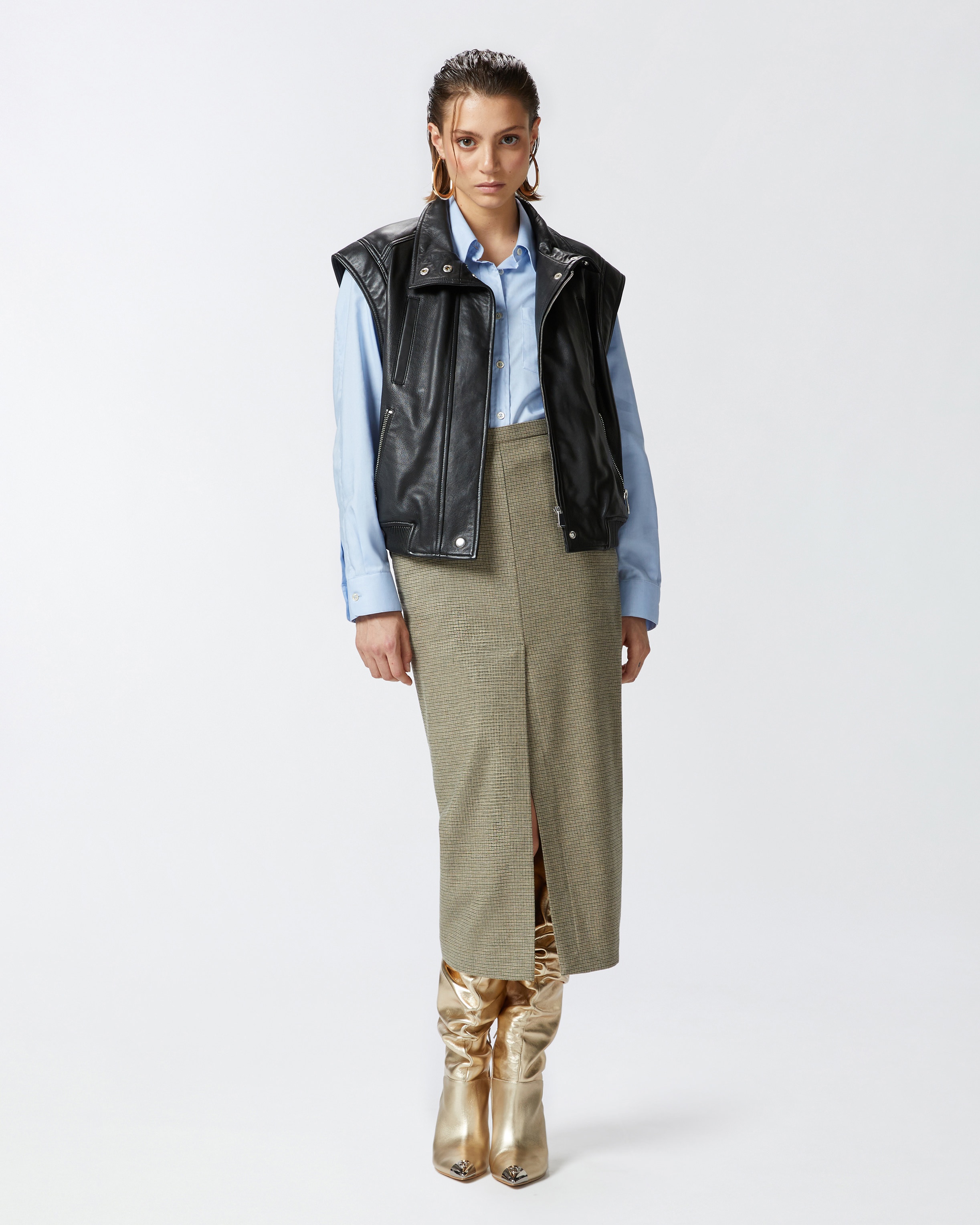 CHECK MIDI SKIRT WITH FRONT SLIT - 2