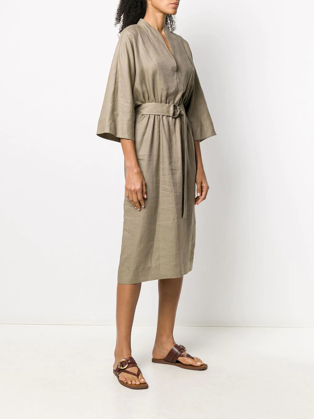 belted linen midi dress - 3