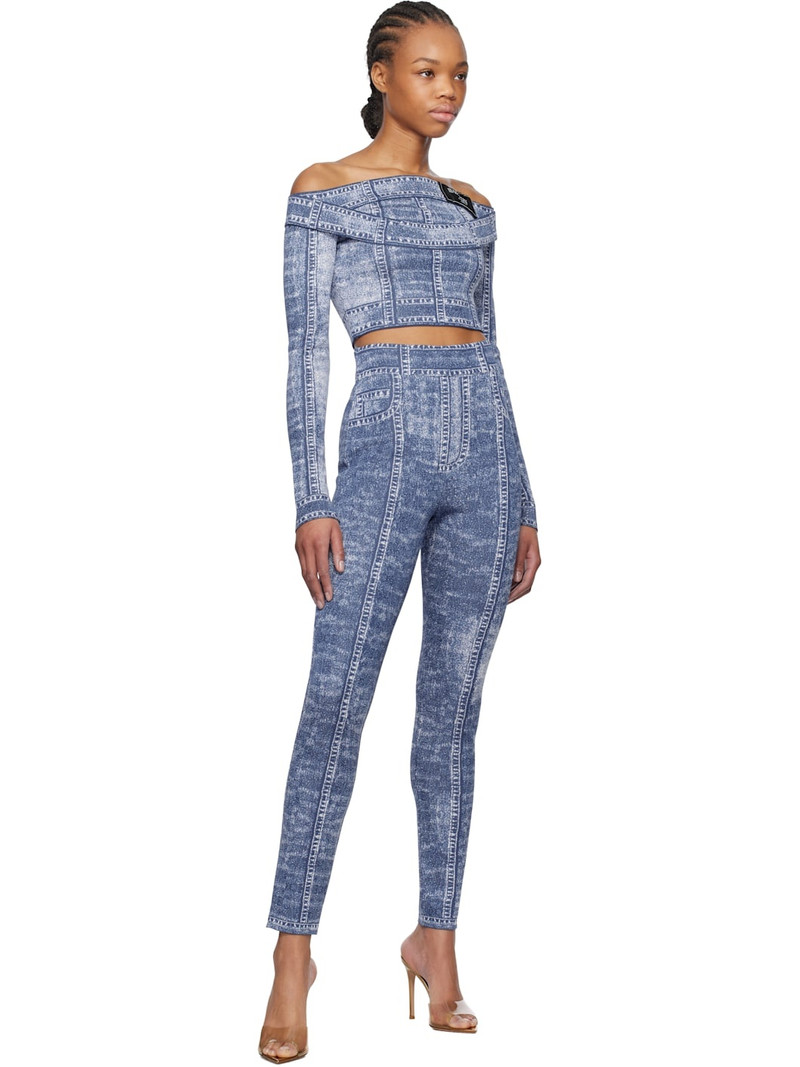 Balmain Blue Double Collar Denim Trompe L'oeil Top outlook