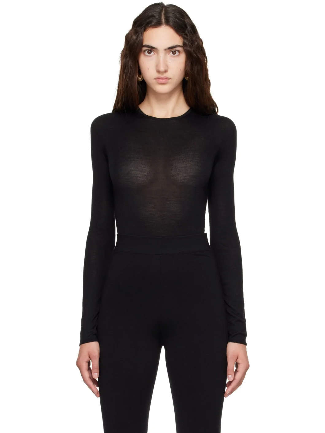 Black Crewneck Wool Bodysuit - 1