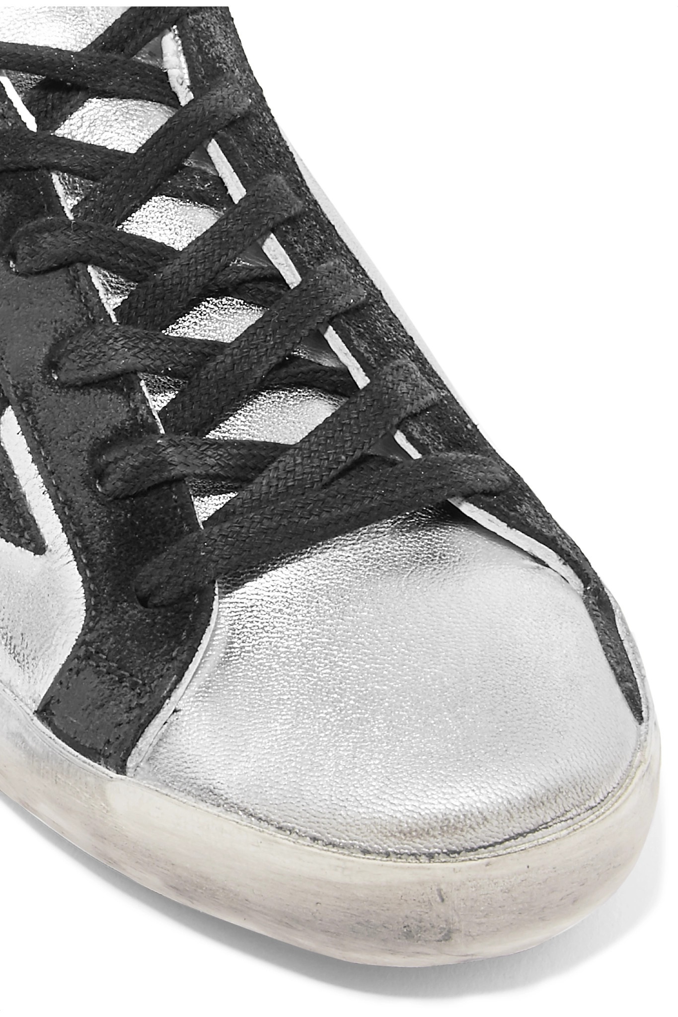 Superstar distressed metallic leather and suede sneakers - 5