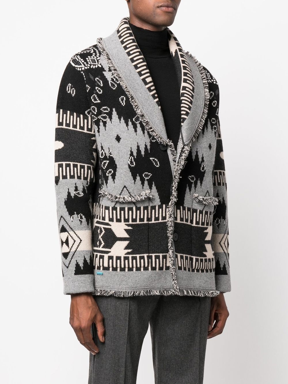 intarsia-knit button-fastening cardigan - 3