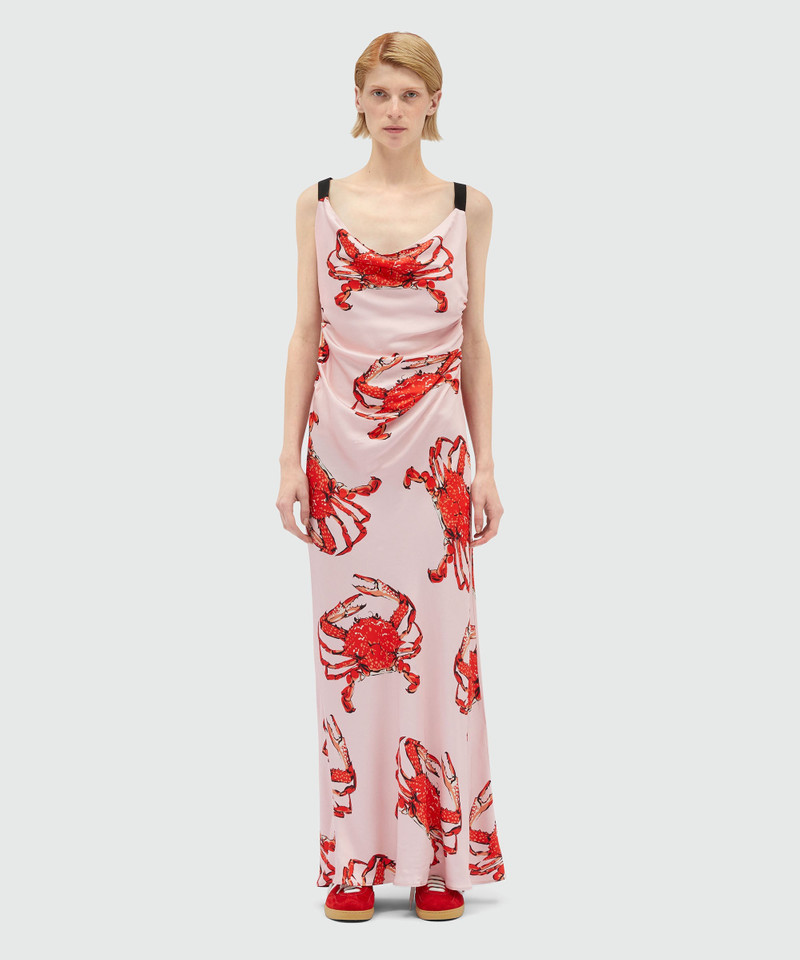 MSGM Long pink satin dress with "King crab" print outlook