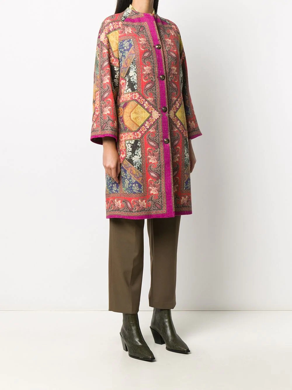 patchwork print tweed coat - 3