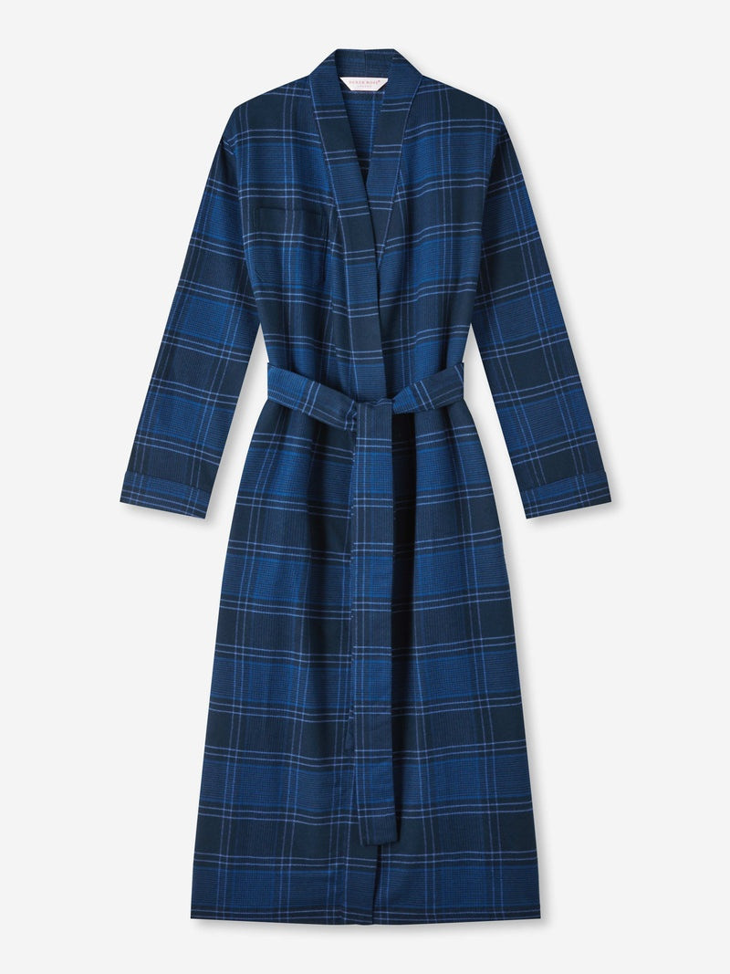 Women's Long Dressing Gown Kelburn 27 Brushed Cotton Navy 1