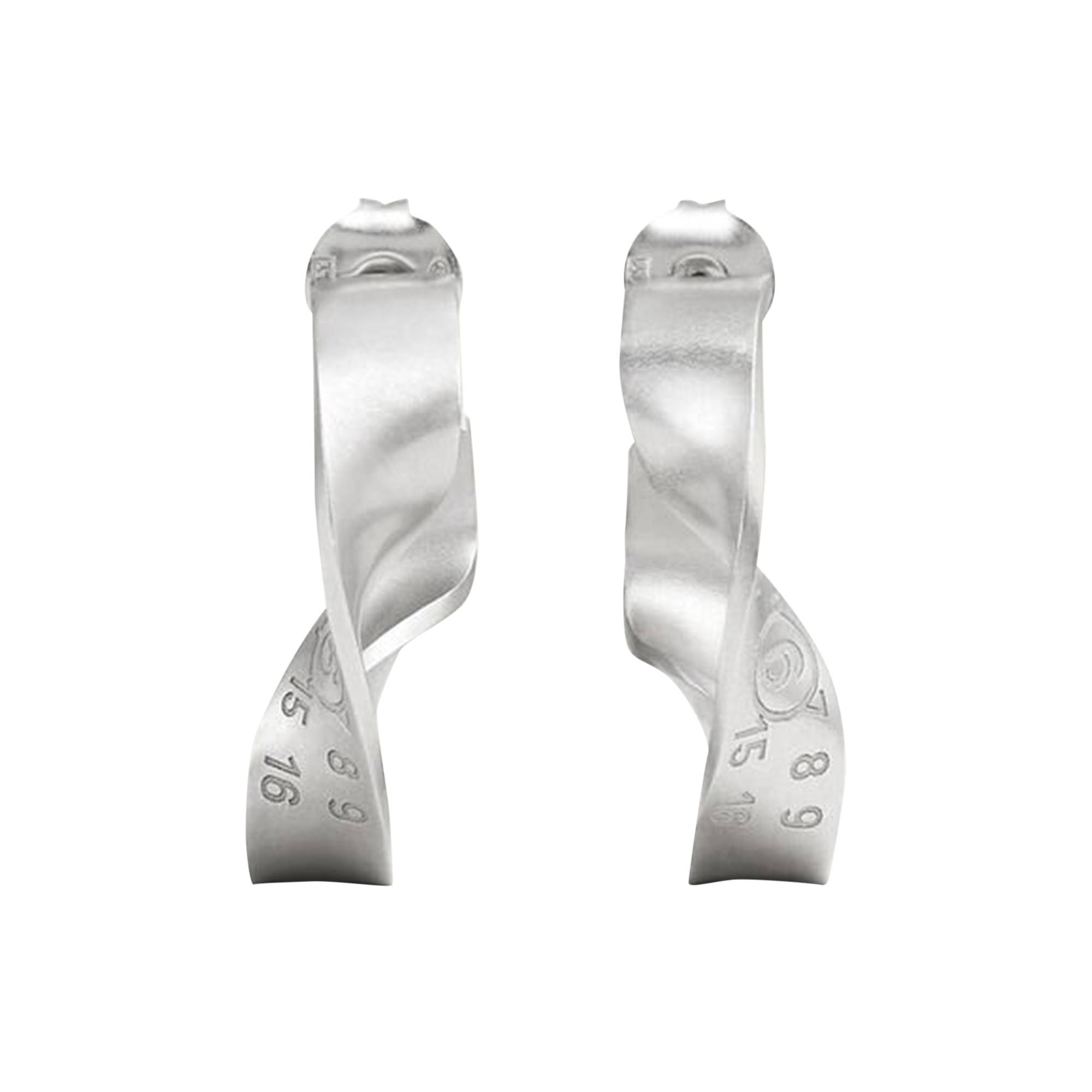 MM6 Maison Margiela Metal Brass Twisted Earrings With Logo 'Brushed Silver/Palladio Burattato' - 1