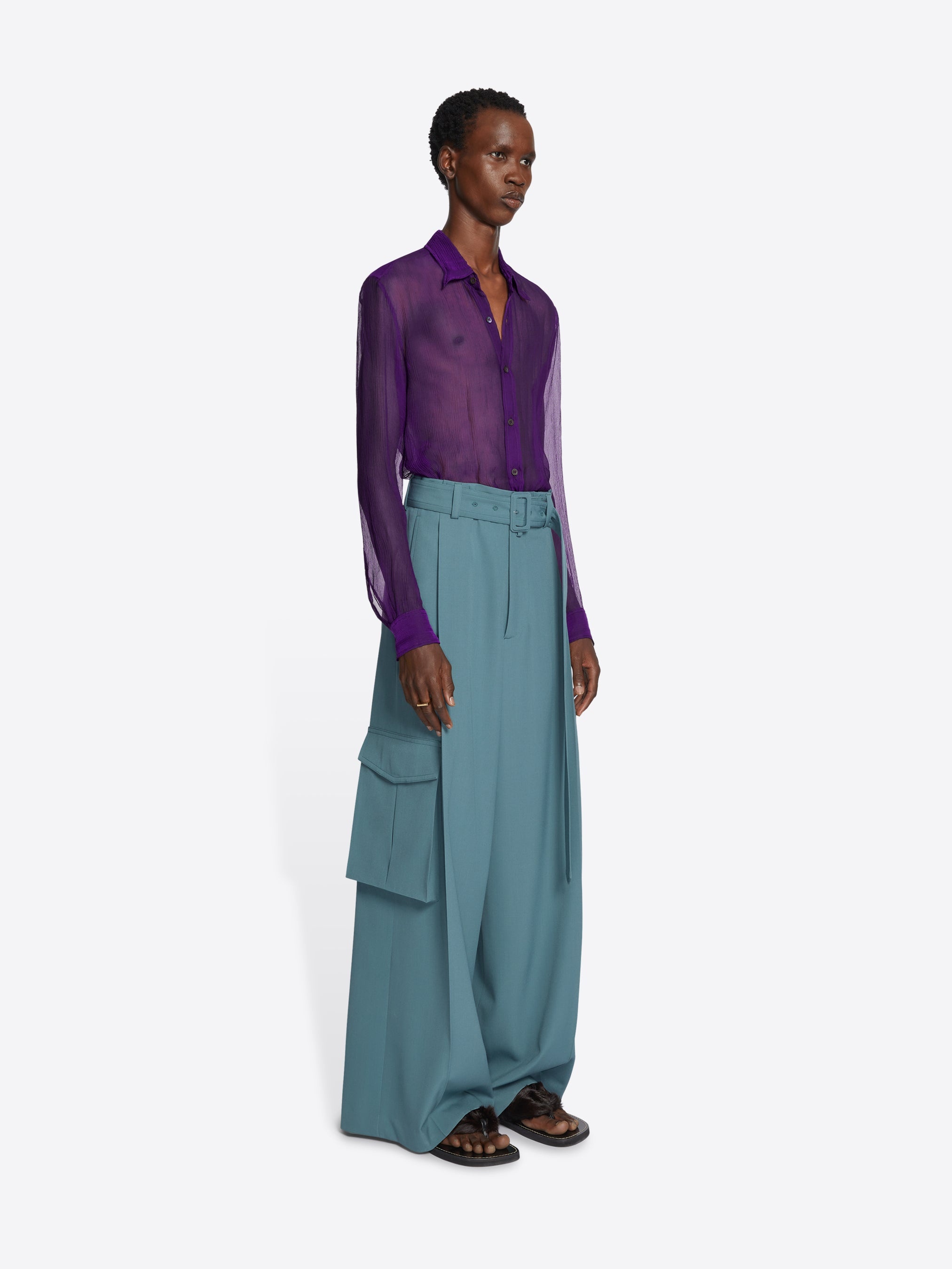 WIDE BELTED PANTS - 3