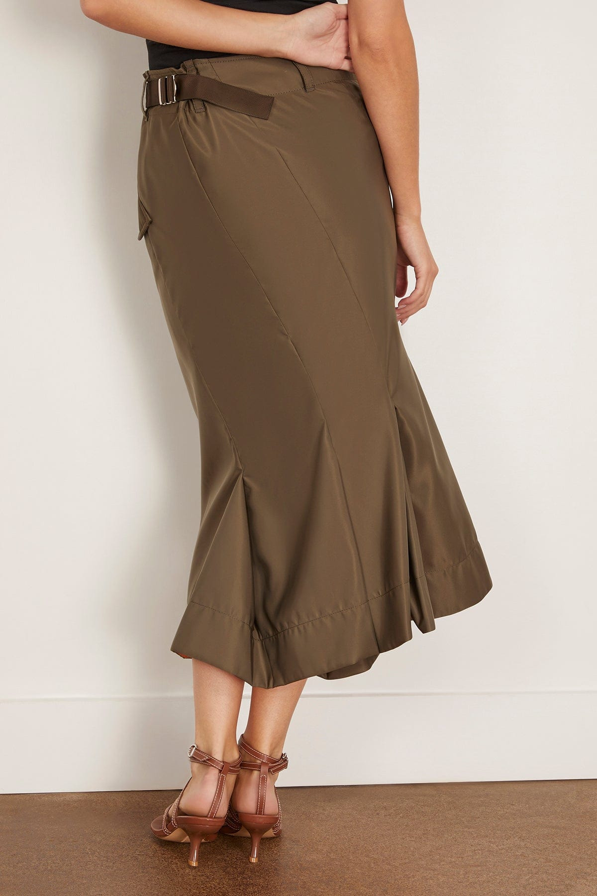 Nylon Twill Skirt in Dark Khaki - 4