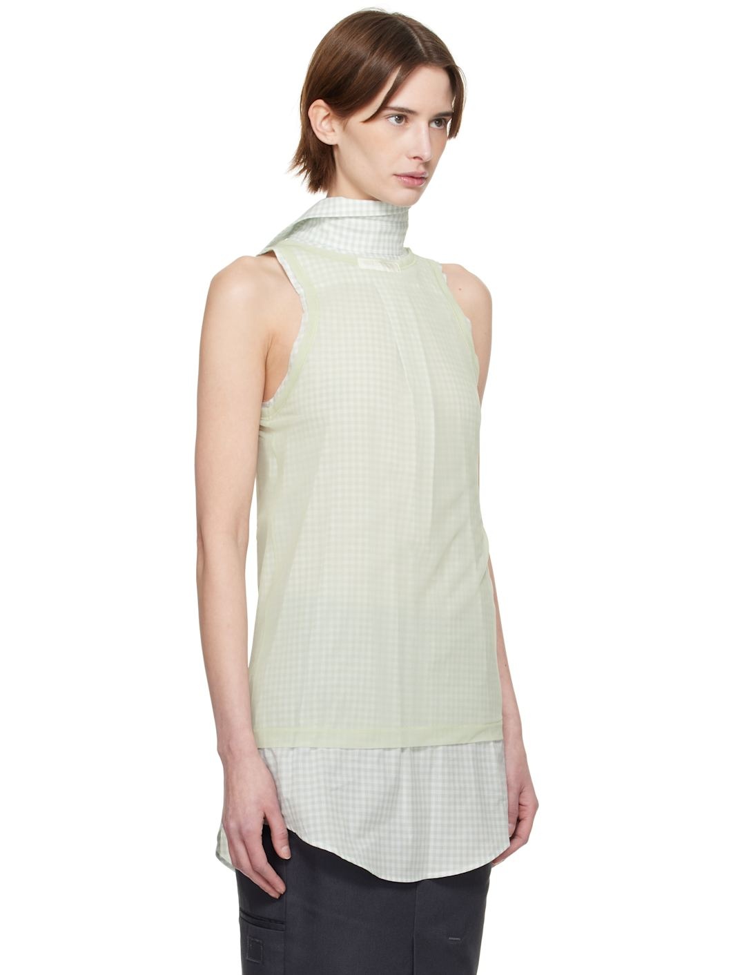 Green & White Back To Front Check Blouse - 2