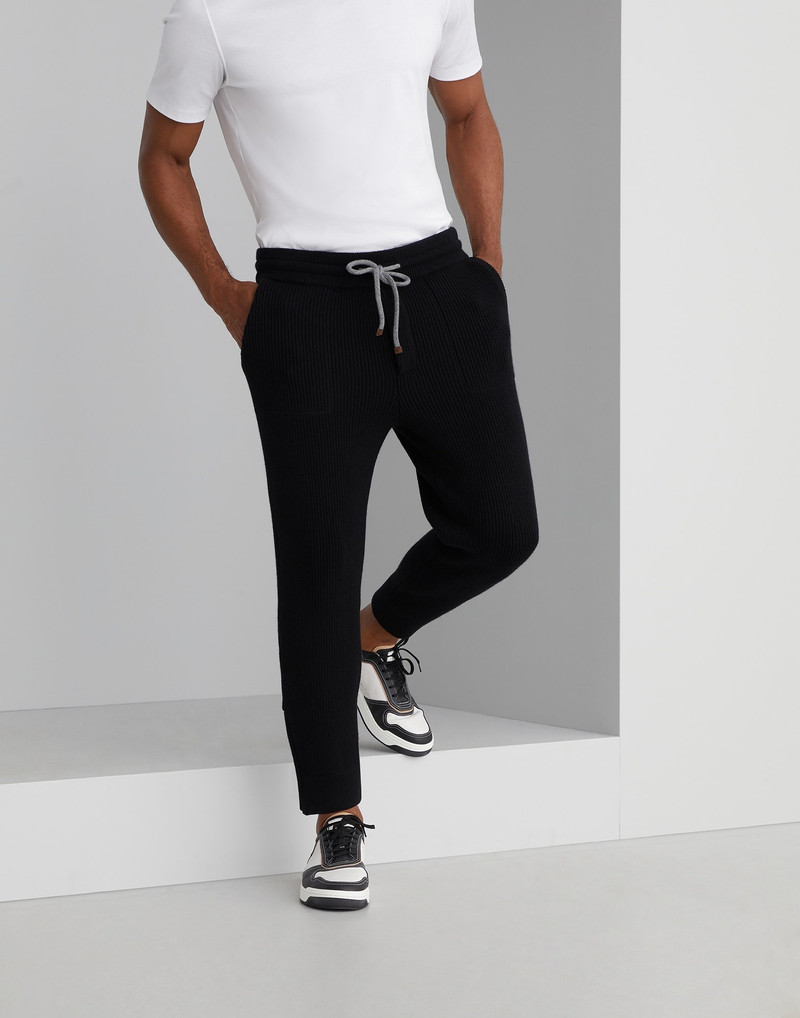 Cashmere English rib knit trousers with zipper cuffs 1