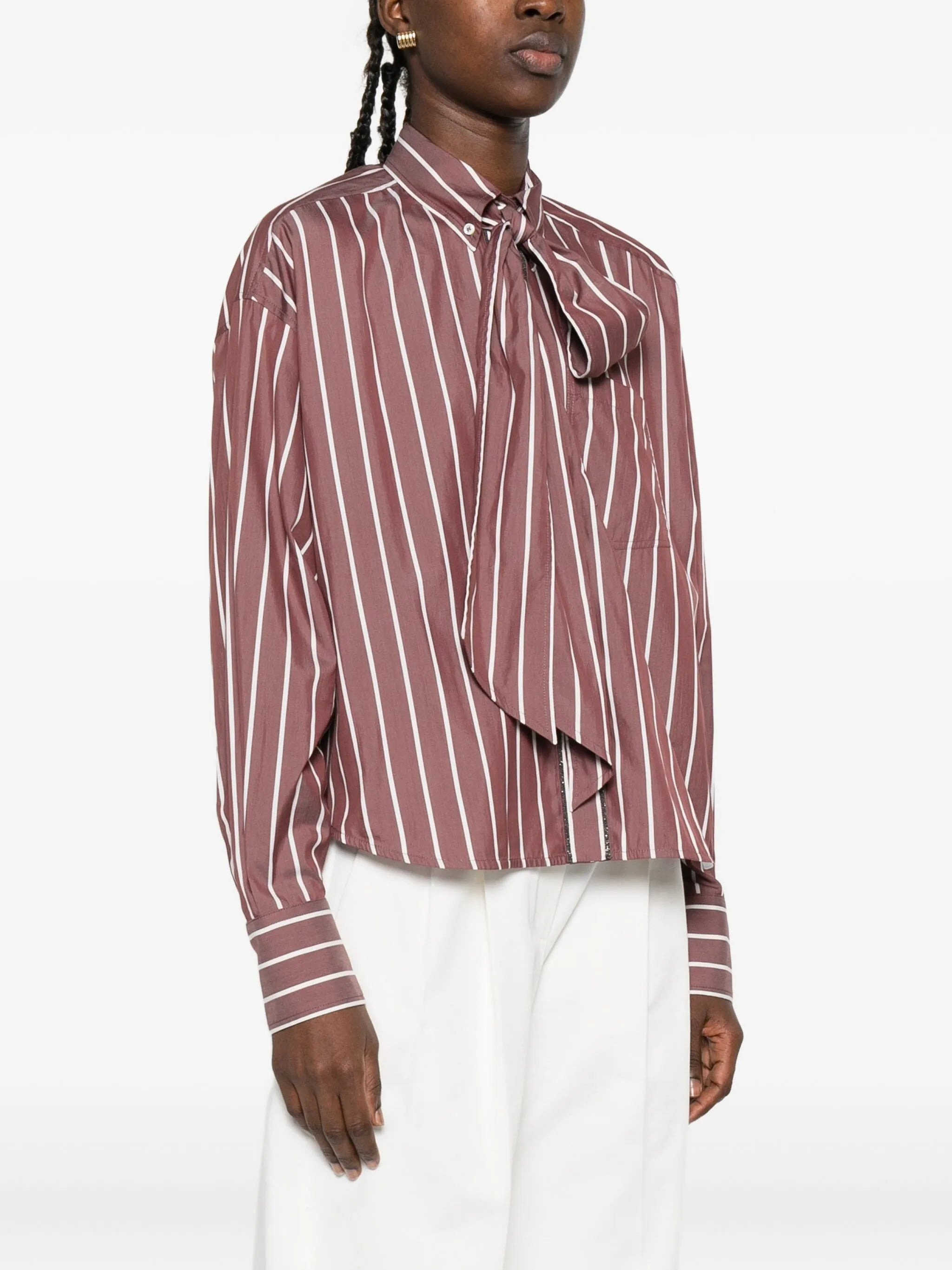 Brunello Cucinelli Striped Tie-neck Top - 5