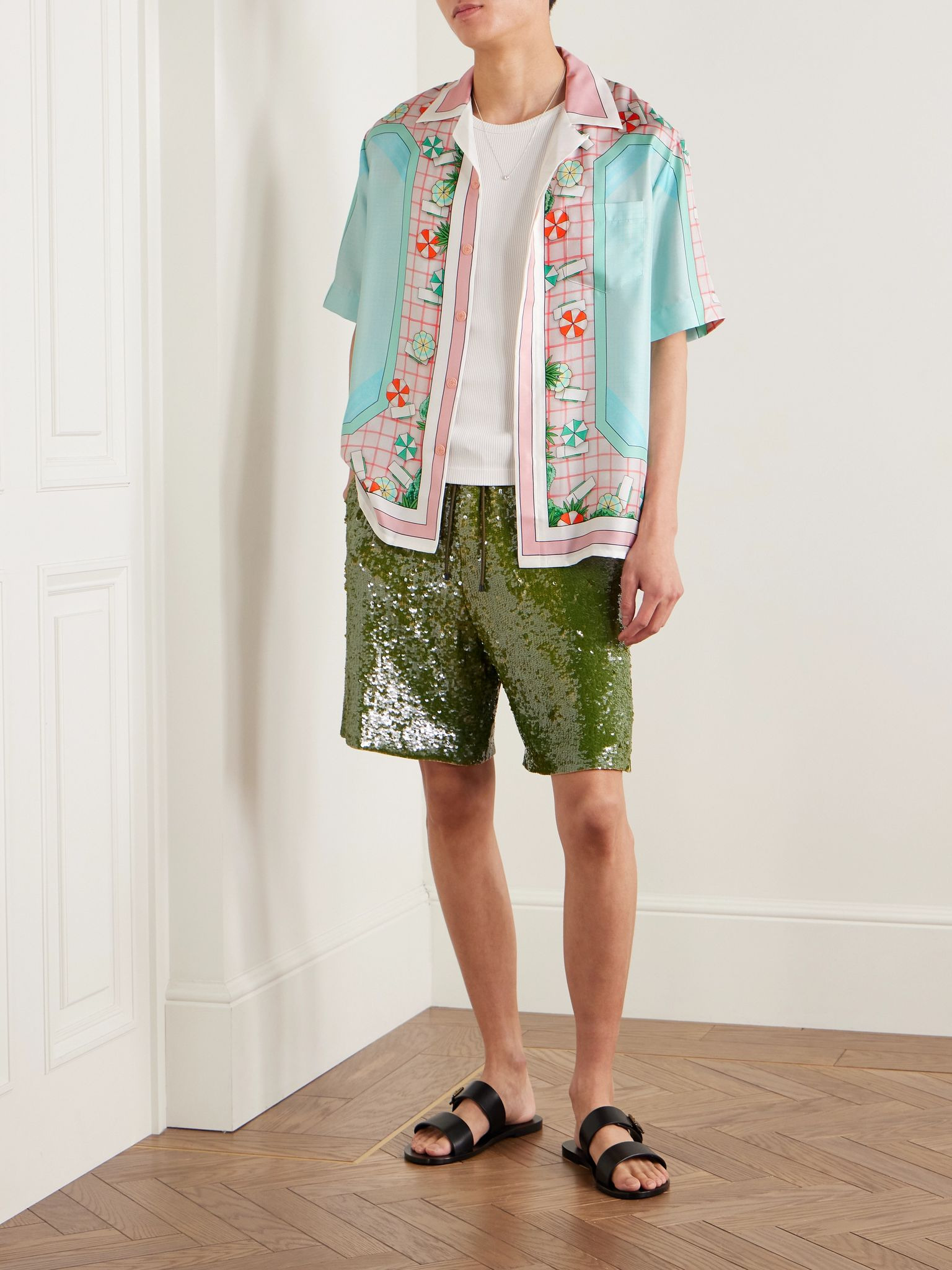 Copacabana Convertible-Collar Printed Silk-Twill Shirt Pink - 2