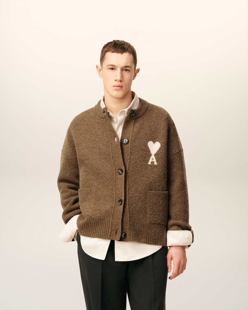 AMI Paris BROWN ALPACA AMI DE COEUR CARDIGAN outlook