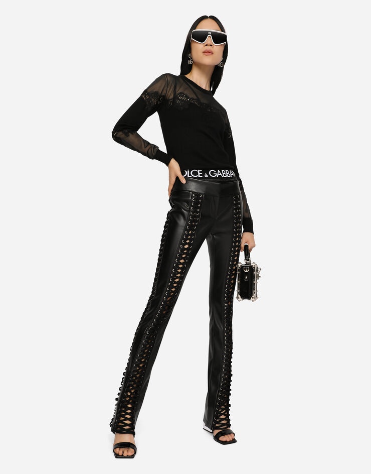 Faux leather pants with lacing and eyelets - 5