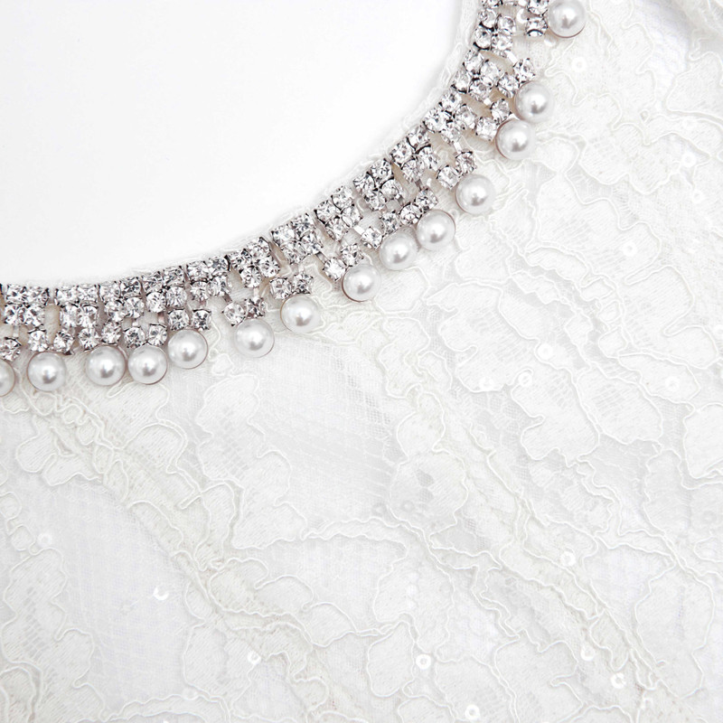 White Sequin Lace Midi Dress 5