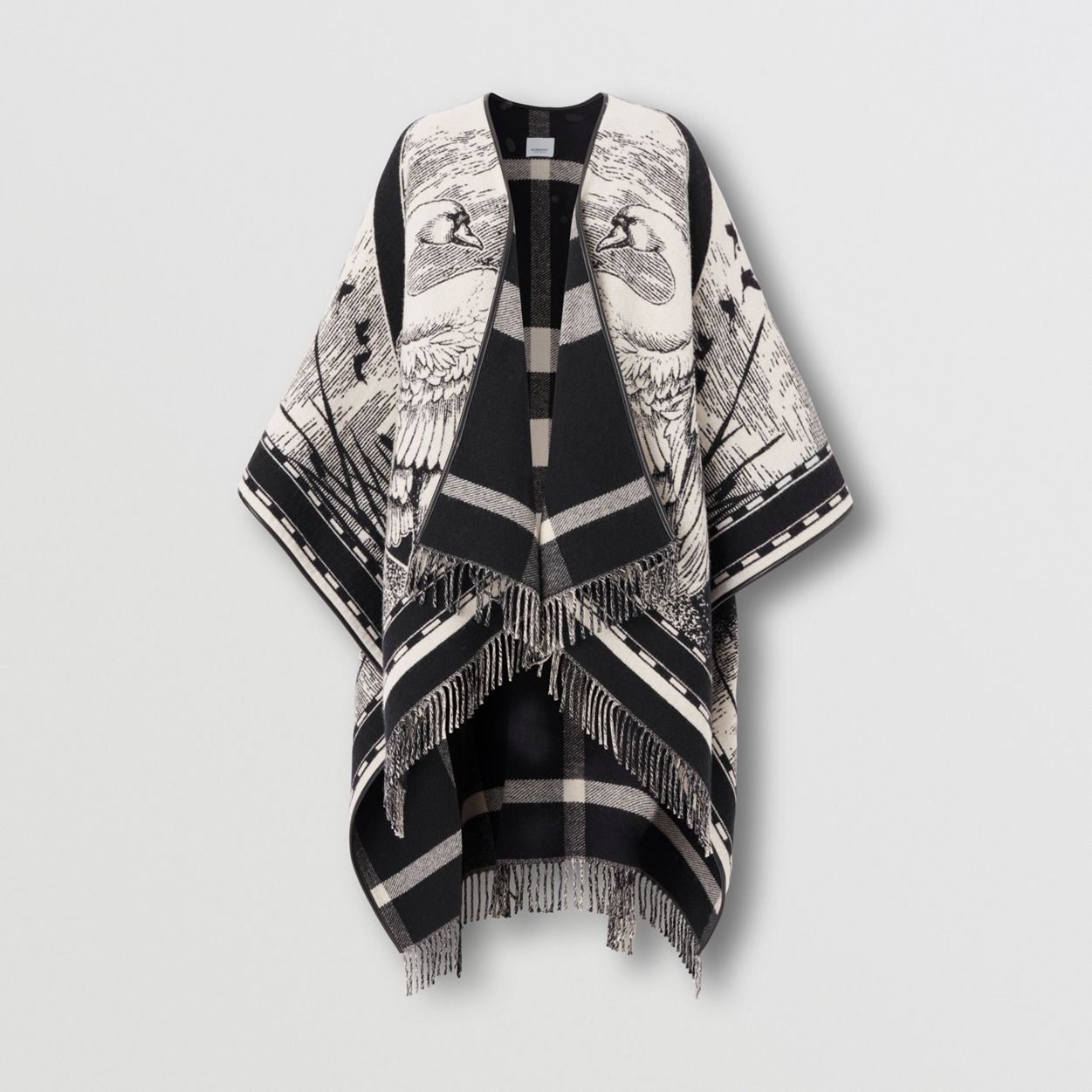 Reversible Swan Kingdom Wool Jacquard Cape - 1