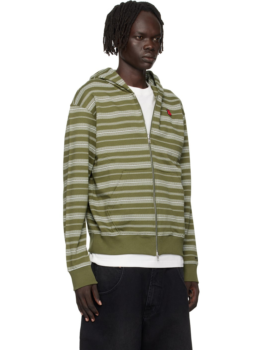 Khaki Kenzo Paris 'Boke Flower' Striped Embroidered Hoodie - 2